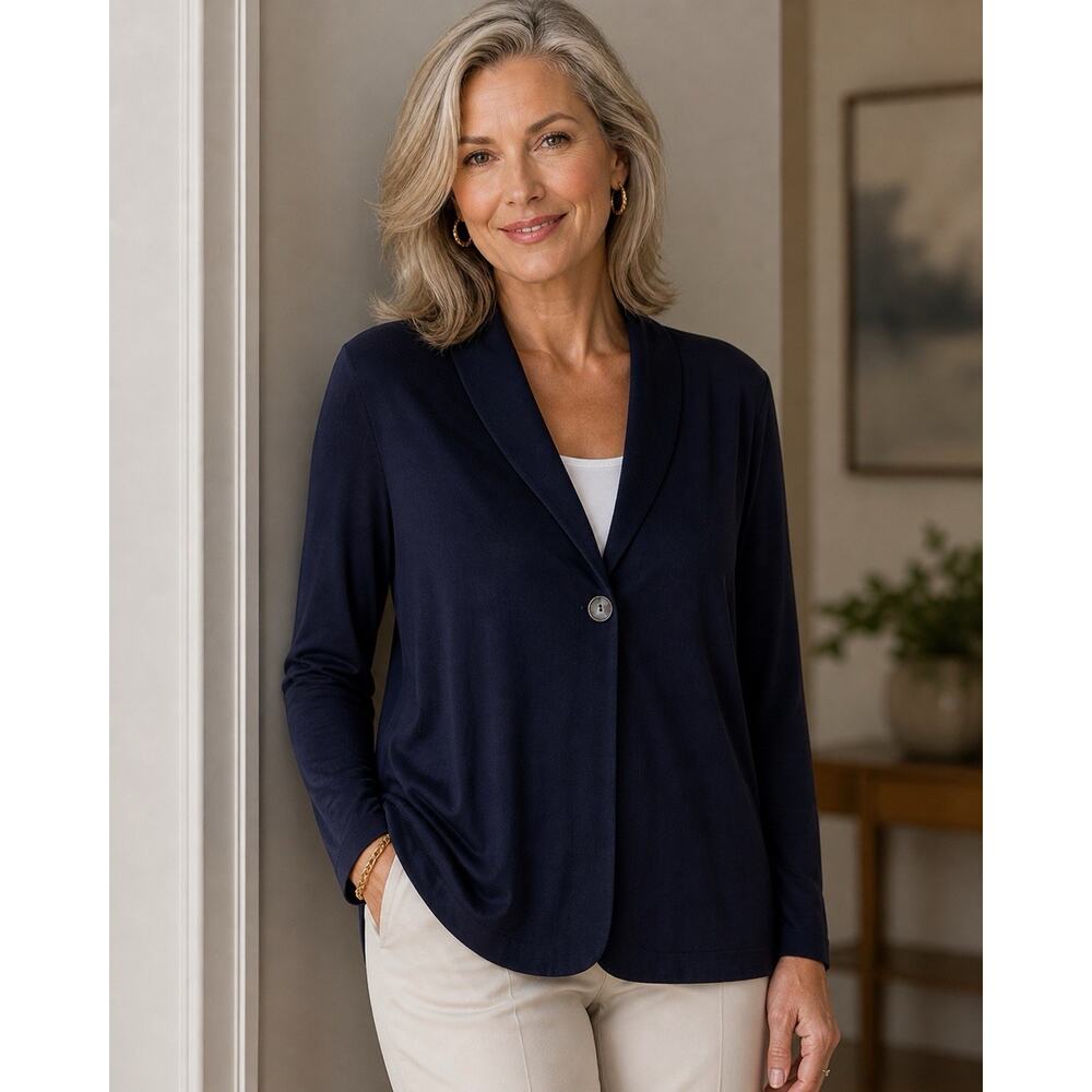 Chicos Travelers Christy Jacket Navy Blue Slinky Office NEW Womens 3 US XL